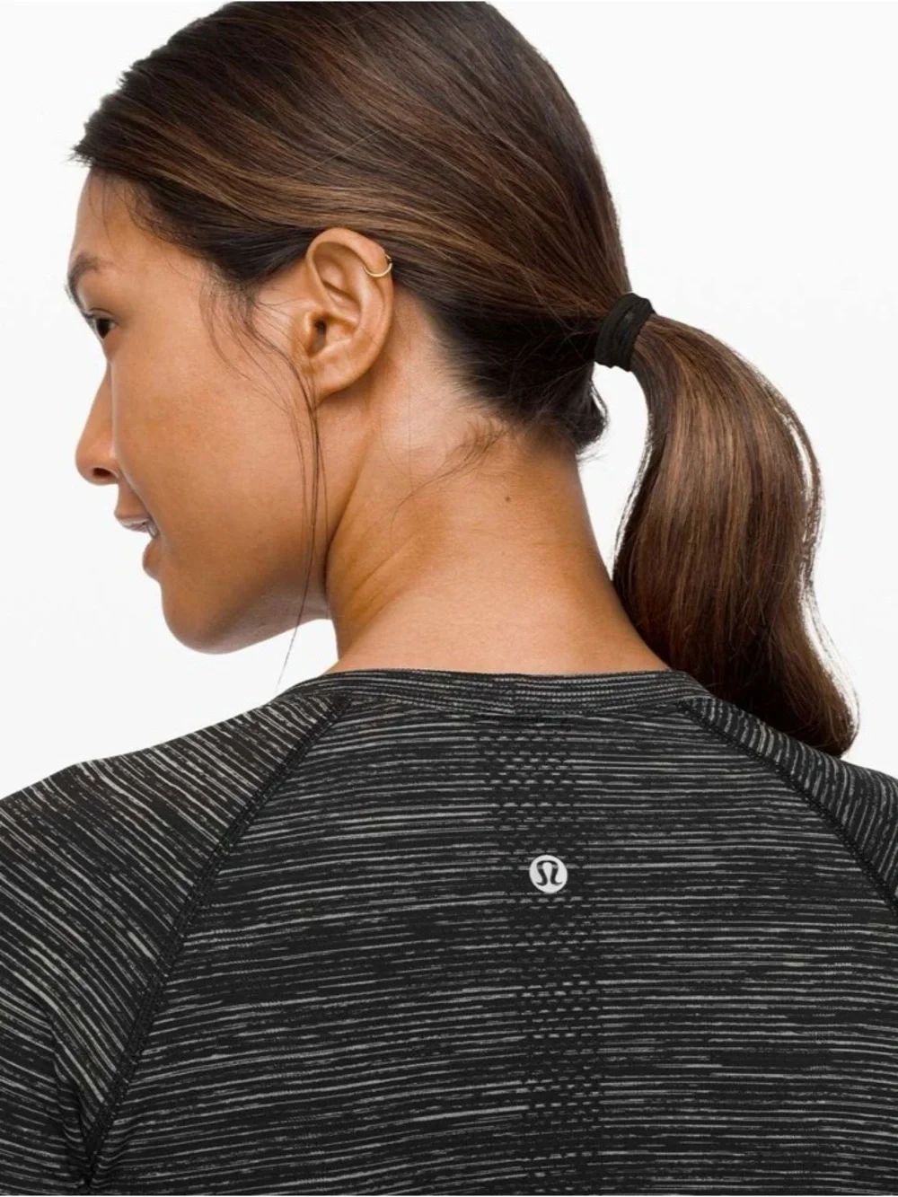 Lululemon Swiftly Speed Long Sleeve Hip Length Black White Black 4 Stretch